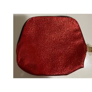 Estee Lauder Red Crinkle Clutch / Travel Pouch - Zip Closure